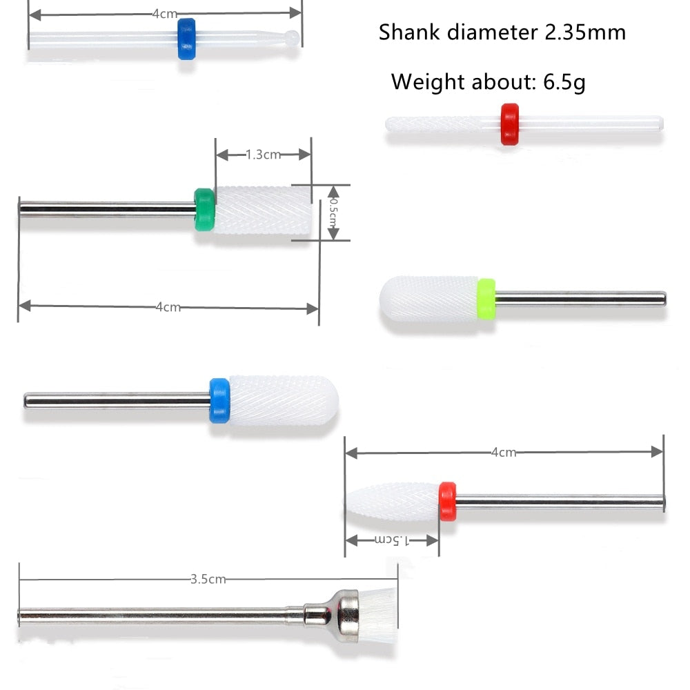 Combined Milling Cutters Set For Manicure , Ceramic Nail Drill Bits Kit Electric Removing Gel Polishing Tools