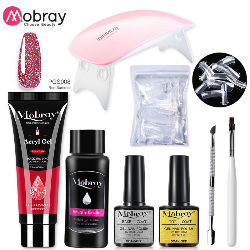 Mobray Poy UV Gel With UV LED Lamp Manicure Set Poly Nail Gel Polish Kit Nail Art Tools For Manicure Need Base Top Coat Nail Kit