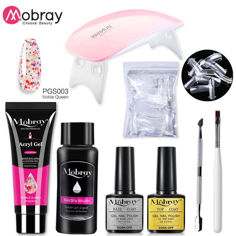 Mobray Poy UV Gel With UV LED Lamp Manicure Set Poly Nail Gel Polish Kit Nail Art Tools For Manicure Need Base Top Coat Nail Kit