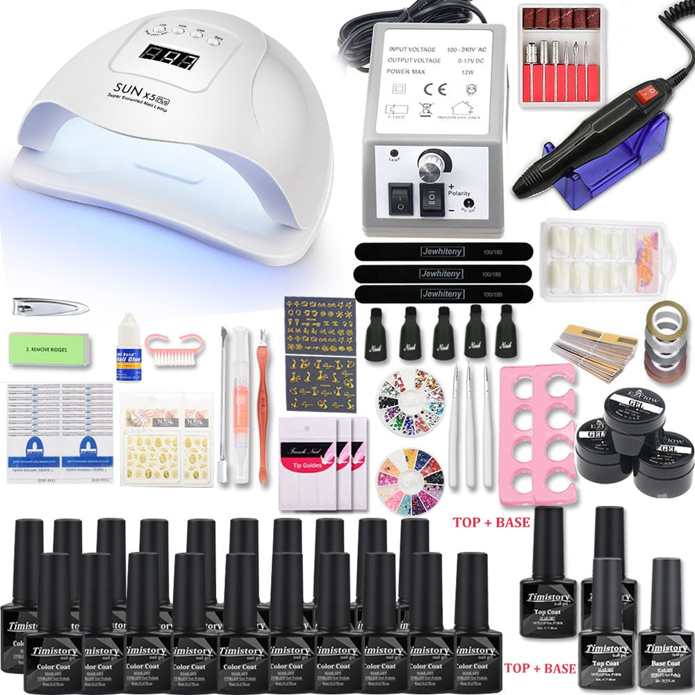 Nail Set for Nail 20 Kinds Nail Polish Kit with 20000RPM Nail drill Machine Nail lamp Acrylic Kit Nail Art Tools Nail Art Set