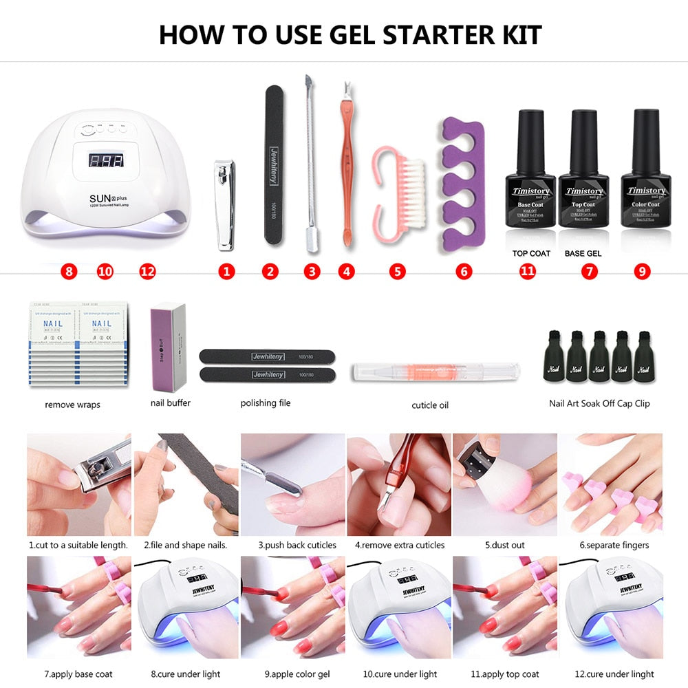 Nail Set with Nail Lamp Manicure Set 40/30/20/10 Color UV Polish Gel Nail Kit Tool Set with Nail Files Nail Drill Machine