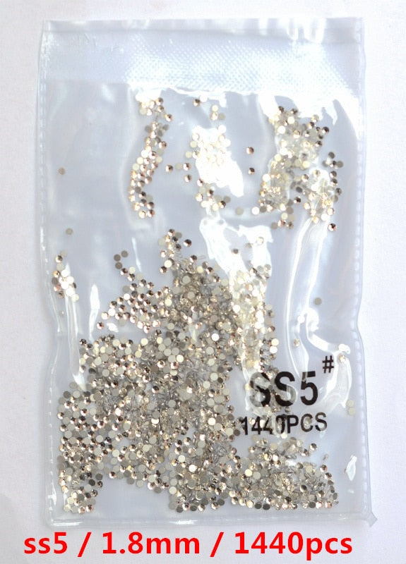 SS3-ss8 1440pcs Clear Crystal AB gold 3D Non HotFix FlatBack Nail Art Rhinestones Decorations Shoes And Dancing Decoration