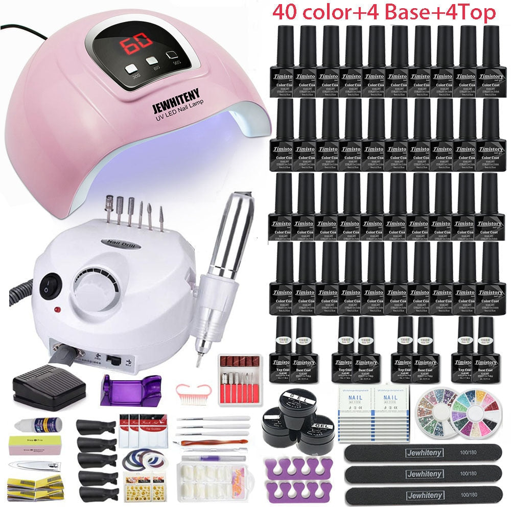 Nail Set with Nail Lamp Manicure Set 40/30/20/10 Color UV Polish Gel Nail Kit Tool Set with Nail Files Nail Drill Machine