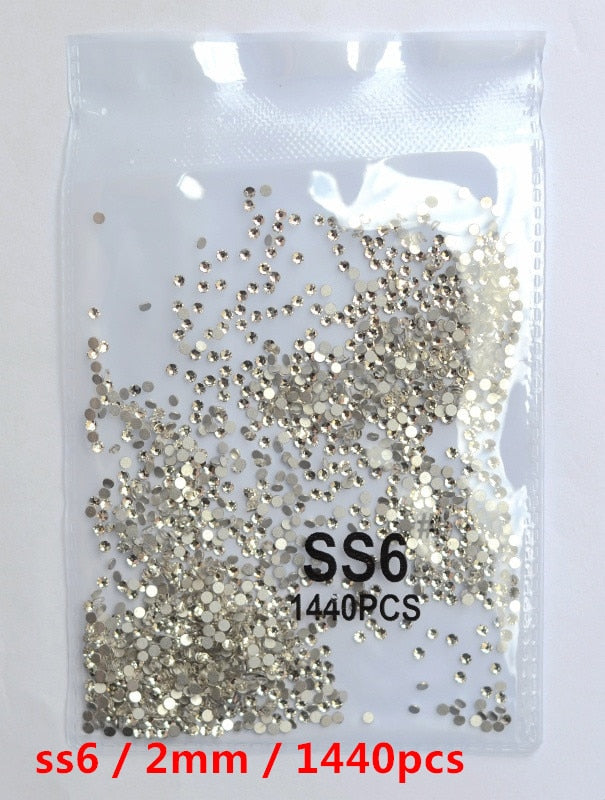 SS3-ss8 1440pcs Clear Crystal AB gold 3D Non HotFix FlatBack Nail Art Rhinestones Decorations Shoes And Dancing Decoration