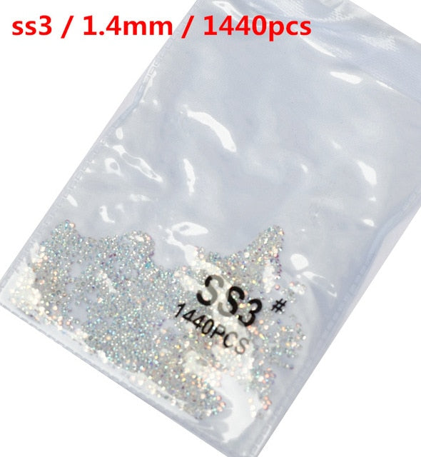 SS3-ss8 1440pcs Clear Crystal AB gold 3D Non HotFix FlatBack Nail Art Rhinestones Decorations Shoes And Dancing Decoration