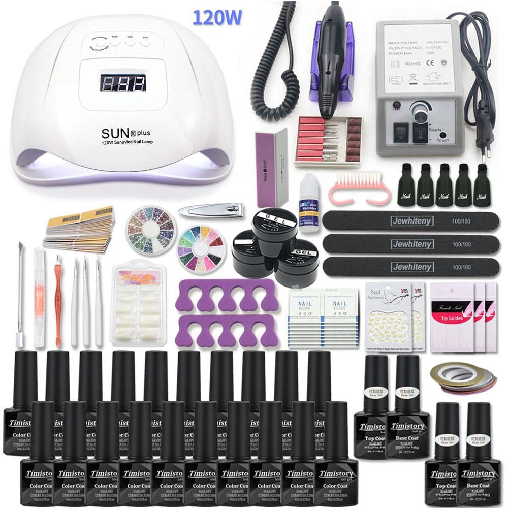 Nail Set with Nail Lamp Manicure Set 40/30/20/10 Color UV Polish Gel Nail Kit Tool Set with Nail Files Nail Drill Machine