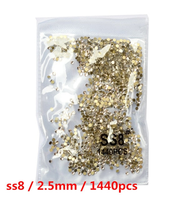 SS3-ss8 1440pcs Clear Crystal AB gold 3D Non HotFix FlatBack Nail Art Rhinestones Decorations Shoes And Dancing Decoration