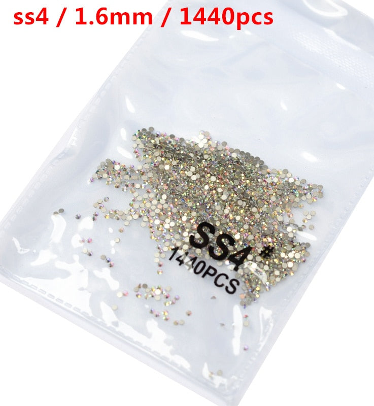 SS3-ss8 1440pcs Clear Crystal AB gold 3D Non HotFix FlatBack Nail Art Rhinestones Decorations Shoes And Dancing Decoration