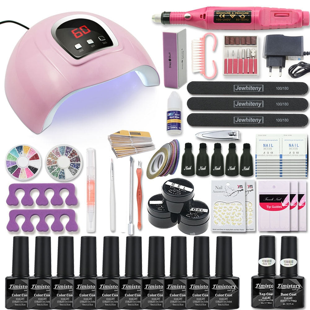 Nail Set with Nail Lamp Manicure Set 40/30/20/10 Color UV Polish Gel Nail Kit Tool Set with Nail Files Nail Drill Machine