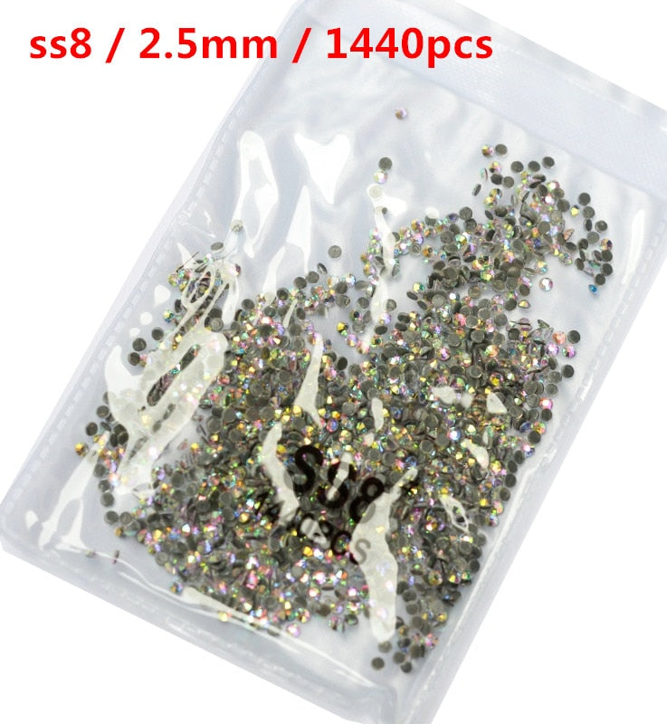 SS3-ss8 1440pcs Clear Crystal AB gold 3D Non HotFix FlatBack Nail Art Rhinestones Decorations Shoes And Dancing Decoration