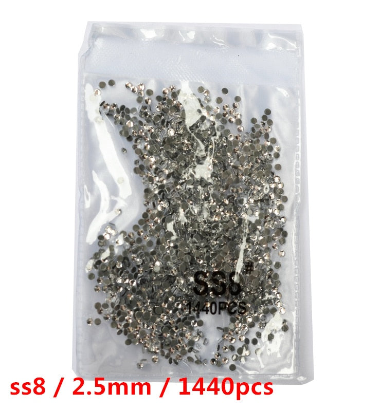 SS3-ss8 1440pcs Clear Crystal AB gold 3D Non HotFix FlatBack Nail Art Rhinestones Decorations Shoes And Dancing Decoration