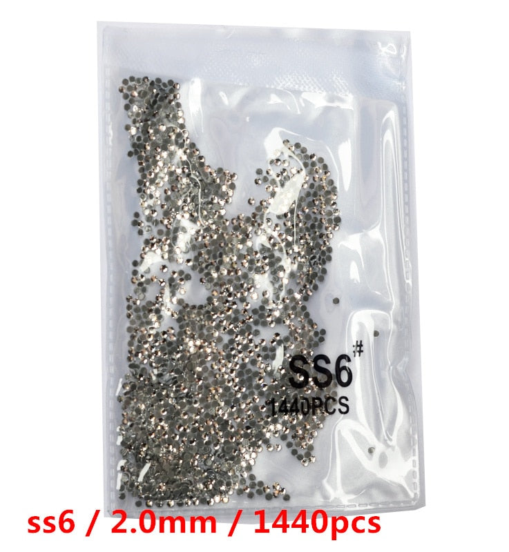 SS3-ss8 1440pcs Clear Crystal AB gold 3D Non HotFix FlatBack Nail Art Rhinestones Decorations Shoes And Dancing Decoration