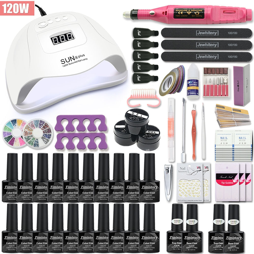 Nail Set with Nail Lamp Manicure Set 40/30/20/10 Color UV Polish Gel Nail Kit Tool Set with Nail Files Nail Drill Machine