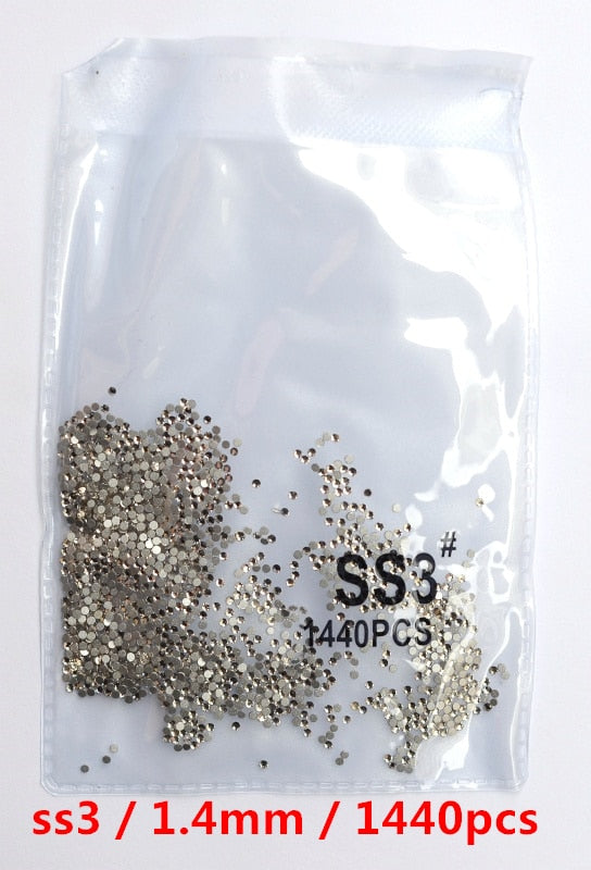 SS3-ss8 1440pcs Clear Crystal AB gold 3D Non HotFix FlatBack Nail Art Rhinestones Decorations Shoes And Dancing Decoration