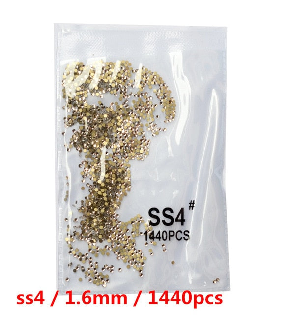 SS3-ss8 1440pcs Clear Crystal AB gold 3D Non HotFix FlatBack Nail Art Rhinestones Decorations Shoes And Dancing Decoration