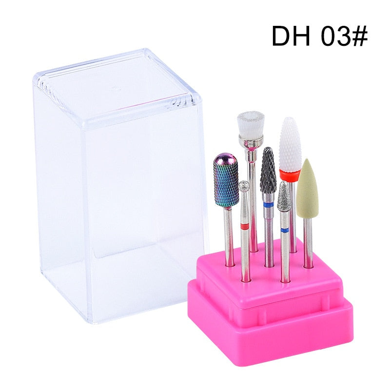 Combined Milling Cutters Set For Manicure , Ceramic Nail Drill Bits Kit Electric Removing Gel Polishing Tools