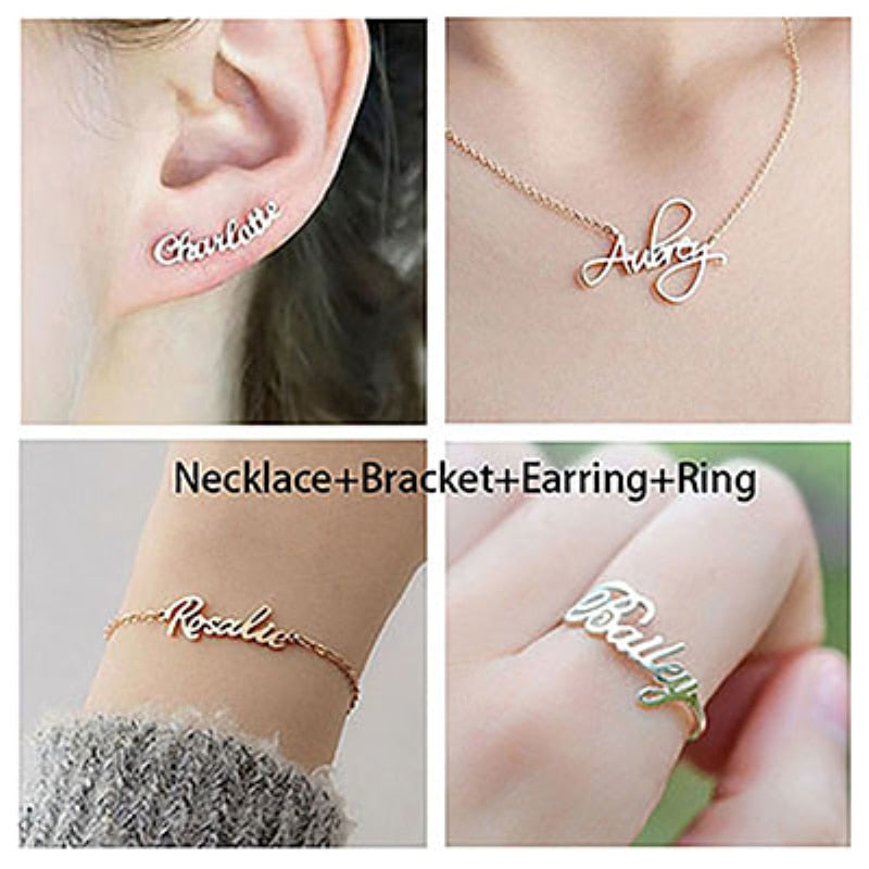 DODOAI Customized Jewelry Sets Trendy Letter Earrings Stainless Steel Name Necklace/Earrings/Bracelet/ Ring Nameplate Gift