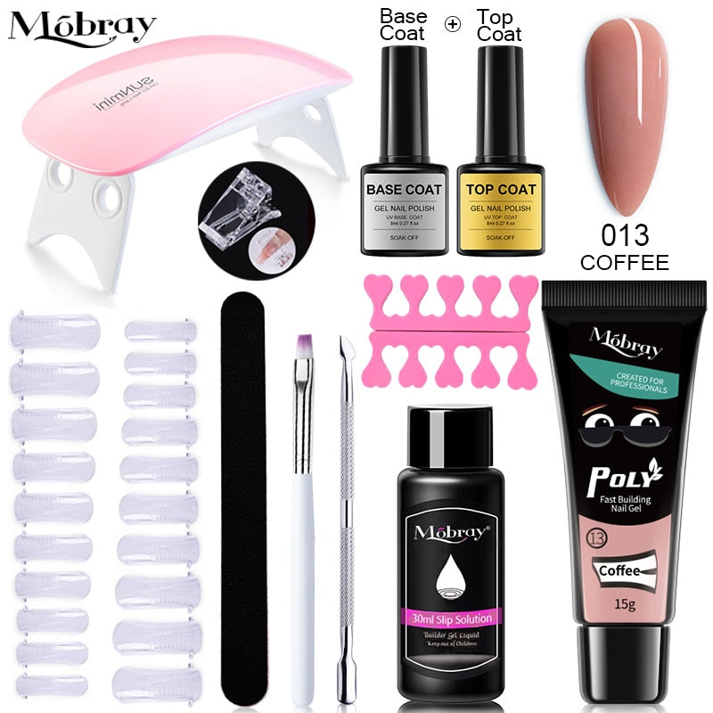 Mobray Poly UV Gel Nail Kit for Nail Extension 15ml Quick Building Clear Gel Manicure Full Set Nails Accessories Nail Mold