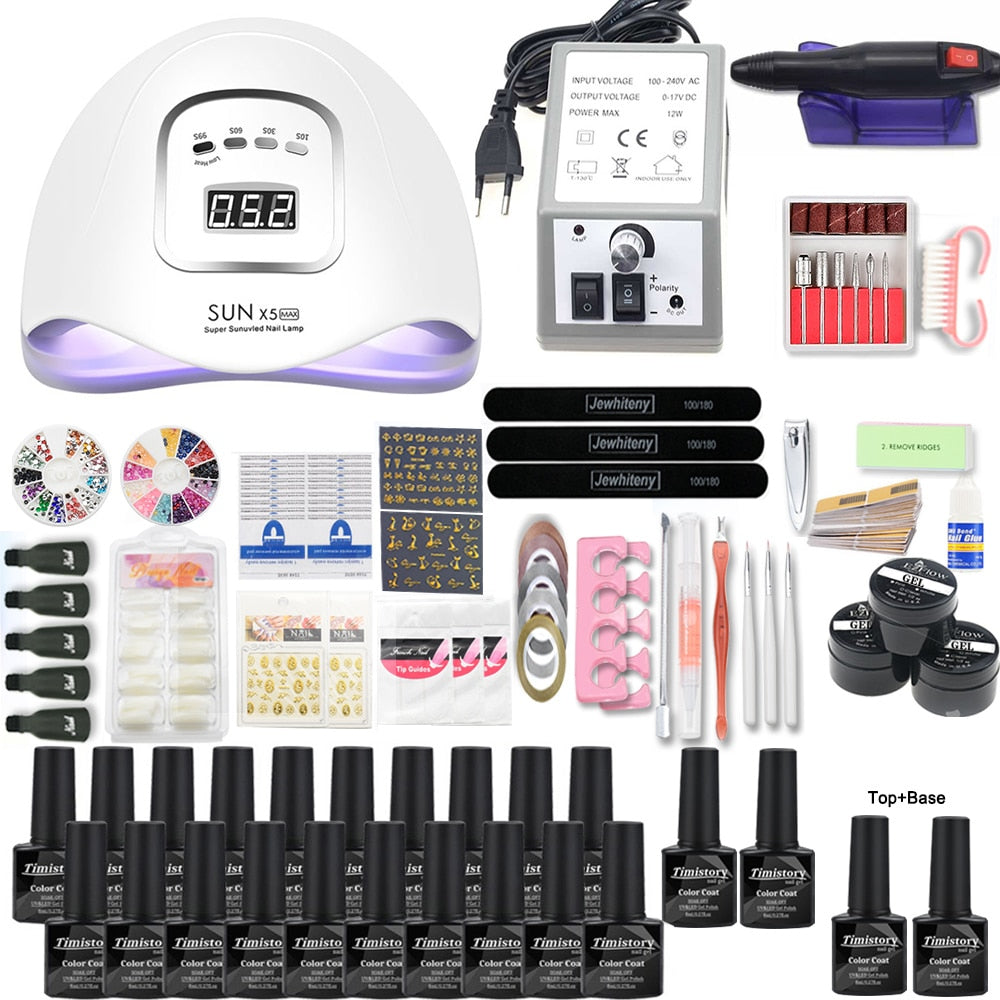 Nail Set for Nail 20 Kinds Nail Polish Kit with 20000RPM Nail drill Machine Nail lamp Acrylic Kit Nail Art Tools Nail Art Set