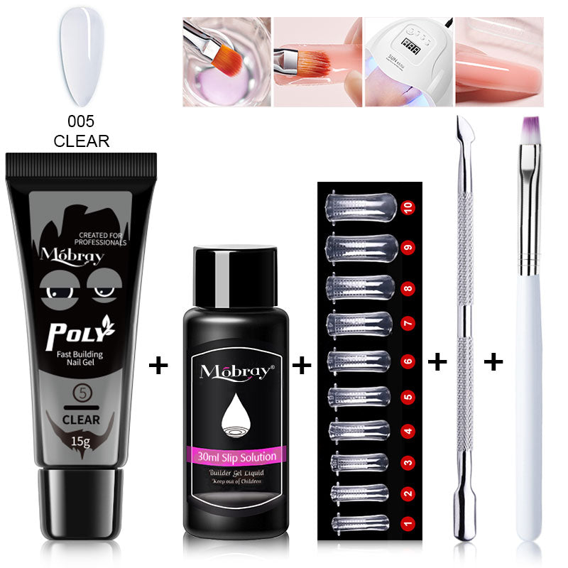 Mobray Poly UV Gel Nail Kit for Nail Extension 15ml Quick Building Clear Gel Manicure Full Set Nails Accessories Nail Mold
