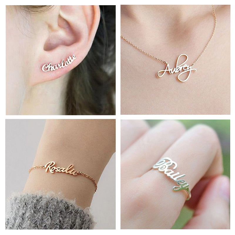 DODOAI Customized Jewelry Sets Trendy Letter Earrings Stainless Steel Name Necklace/Earrings/Bracelet/ Ring Nameplate Gift