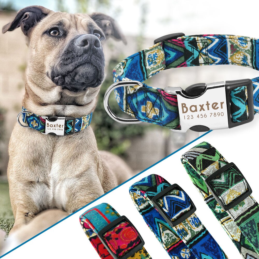 Custom Pet Dog Collar Personalized Nylon Collar Perro Nameplate Tag Collars Engraved For Medium Large Dogs Pug French Bulldog