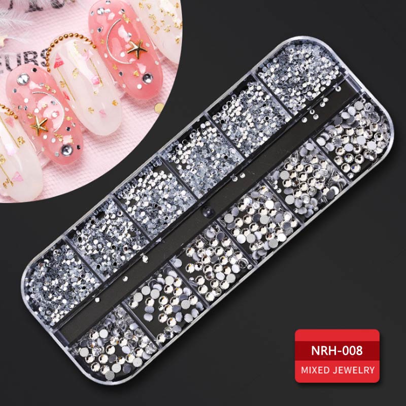 1 Box Nail Art Decorations Nail Rhinestones Mixed Colors AB Crystal Strass 3D Charm Gems DIY Rivet Nails Manicure Accessories