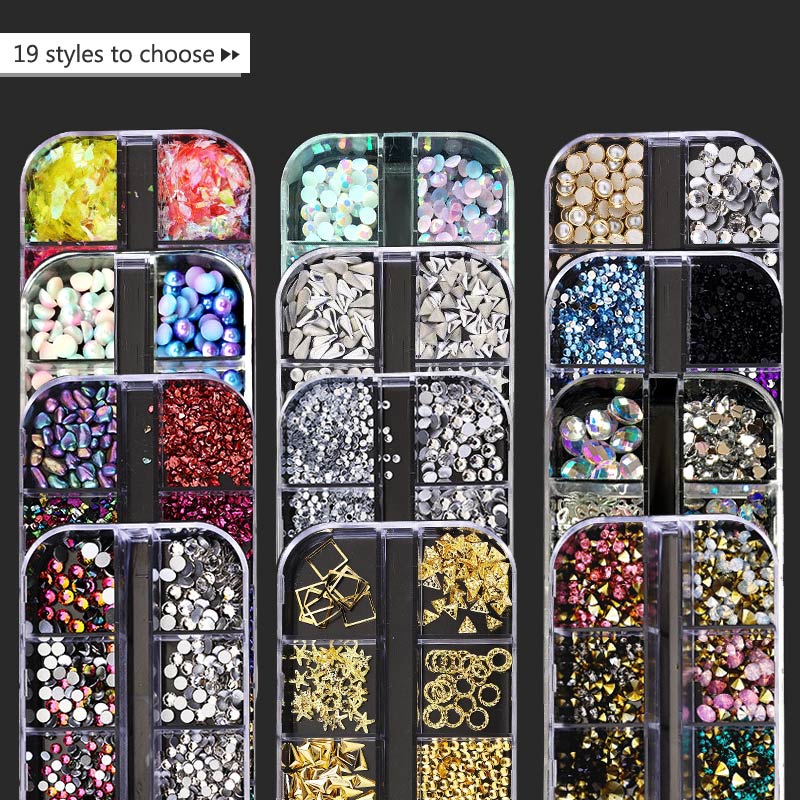 1 Box Nail Art Decorations Nail Rhinestones Mixed Colors AB Crystal Strass 3D Charm Gems DIY Rivet Nails Manicure Accessories