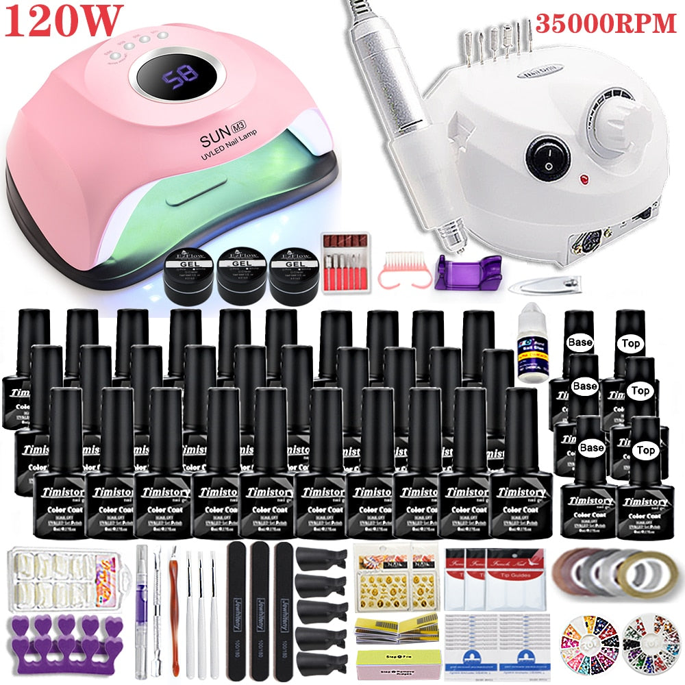 150W Nail Lamp Gift Set With 30 Colors Nail Gel Polish Manicure Set Acrylic Nail Kit With High Quality 20/12W Nail Drill Machine