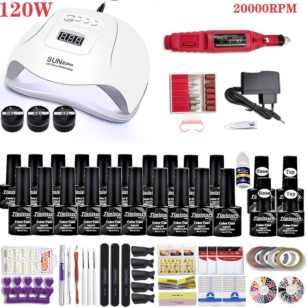 150W Nail Lamp Gift Set With 30 Colors Nail Gel Polish Manicure Set Acrylic Nail Kit With High Quality 20/12W Nail Drill Machine