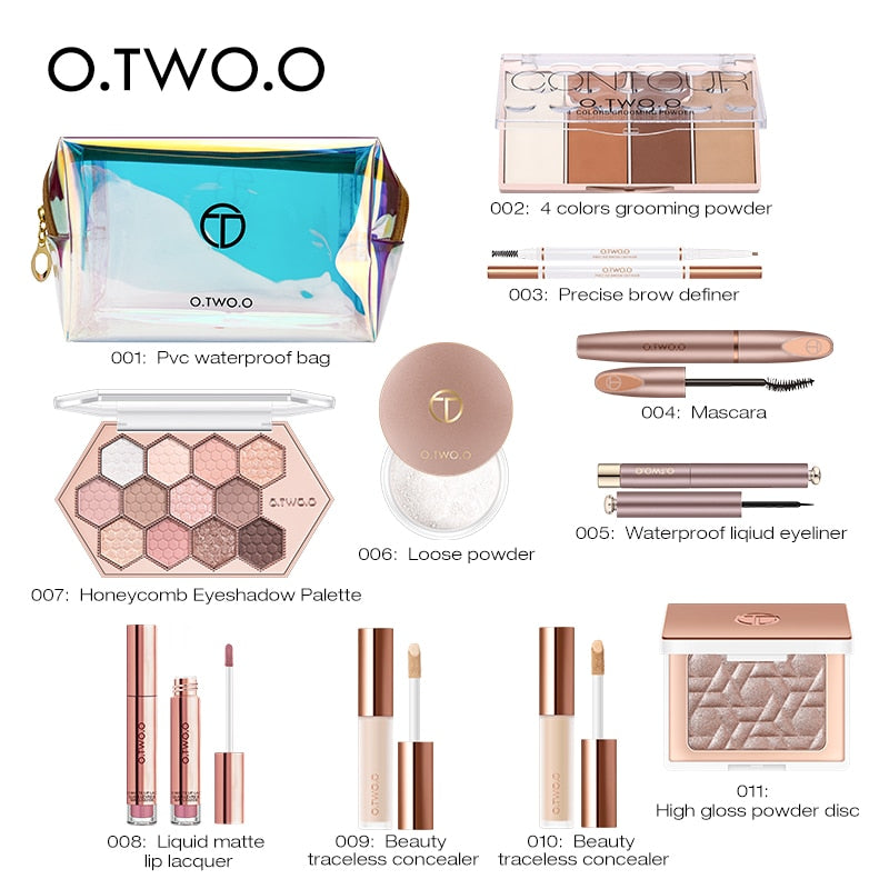 O.TWO.O 11pcs/set Full Makeup Kit Include Eye Shadow Blusher Concealer Contour Highlight Mascara Eyebrow Eyeliner Loose Powder