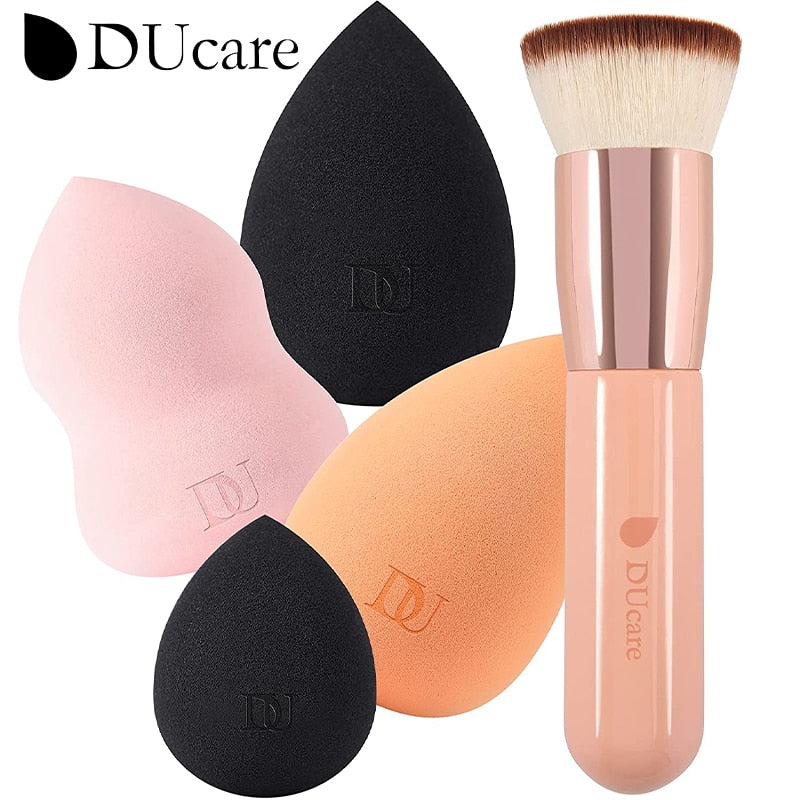 DUcare Flat Top Buffing Makeup Brush Foundation Brush with 4pcs Makeup Sponge Beauty Egg Powder Blush Face Pro Makeup Brush Set