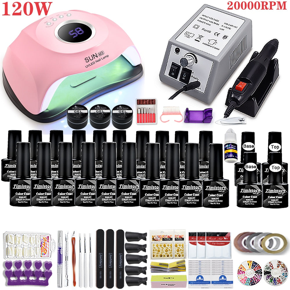 150W Nail Lamp Gift Set With 30 Colors Nail Gel Polish Manicure Set Acrylic Nail Kit With High Quality 20/12W Nail Drill Machine