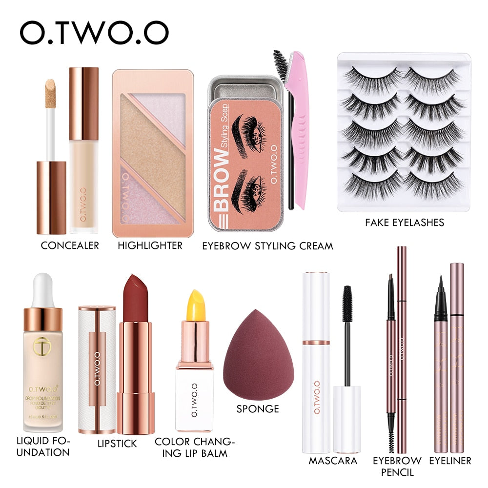 O.TWO.O 11pcs/set Full Makeup Kit Include Eye Shadow Blusher Concealer Contour Highlight Mascara Eyebrow Eyeliner Loose Powder